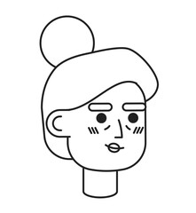 Grandma with updo hairstyle black and white 2D vector avatar illustration. Senior citizen woman outline cartoon character face isolated. Elderly person flat user profile image, portrait female
