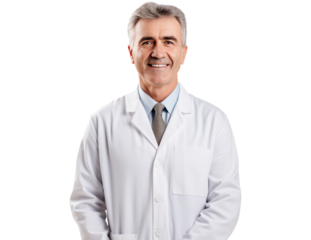 Friendly Adult Dentist Doctor Man in Doctor Uniform - Medium Shot on Transparent Background PNG File for Healthcare Design
