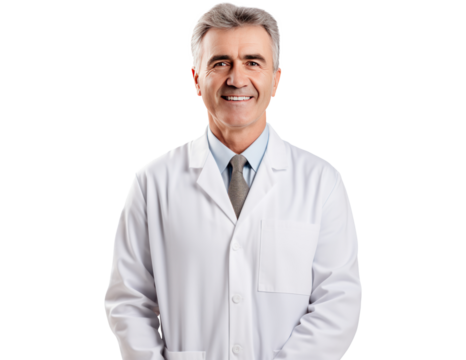 Friendly Adult Dentist Doctor Man in Doctor Uniform - Medium Shot on Transparent Background PNG File for Healthcare Design