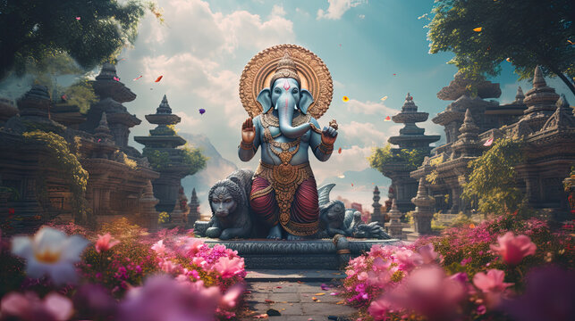 the ganesha are pictured in their sitting pose.