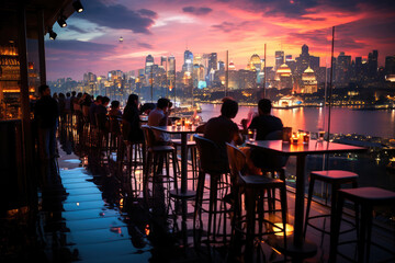Fototapeta na wymiar Nighttime revelry with a panoramic view. 