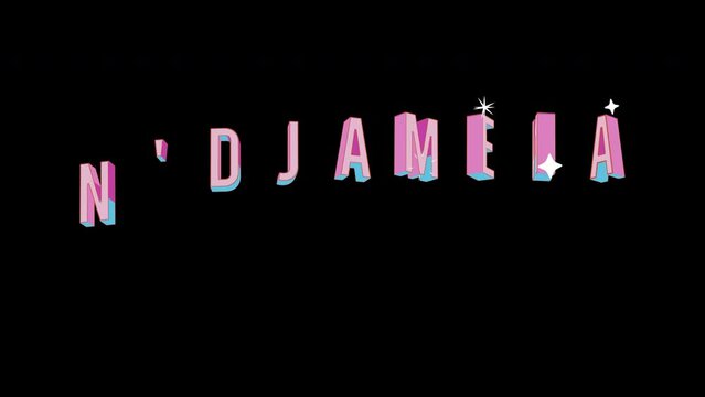Bright letters jump merrily in the inscription N'DJAMENA city. Retro. Alpha channel black. Looped from frame 120 to 240, Alpha BW at the end