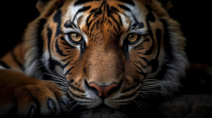 Photo of a majestic tiger looking into the camera