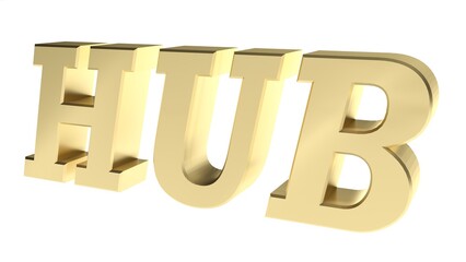 HUB brass write on white background - 3D rendering illustration