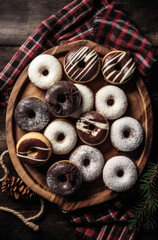 Christmas chocolate donuts, Generative AI	