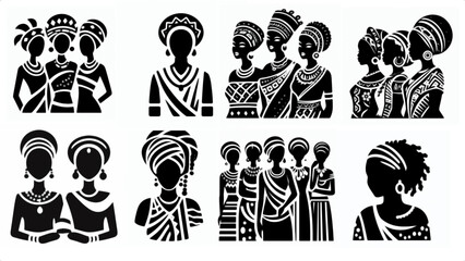 Set of icons depicting african women in traditional clothing © Pawel