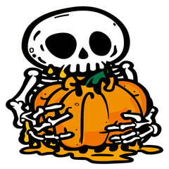 Halloween Skeleton Squeezing Pumpkin