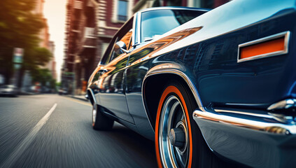Muscle car rides around the city - obrazy, fototapety, plakaty