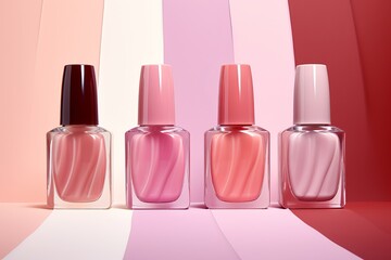 Close up of nail polish in pink palette. Beauty product concept. AI generated digital design. 
