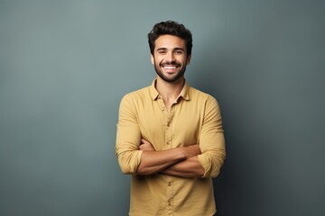 Obraz premium Happy Smiling Man: Confident Businessman Standing with Crossed Arms, Beauty, Joy, and Authenticity