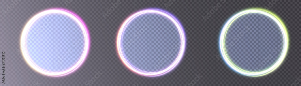 Poster glowing round frame of bright flowers on a transparent background. vector