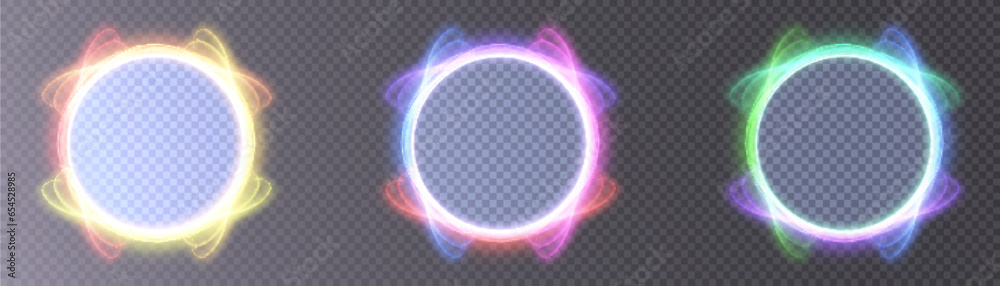 Poster glowing round frame of bright flowers on a transparent background. vector