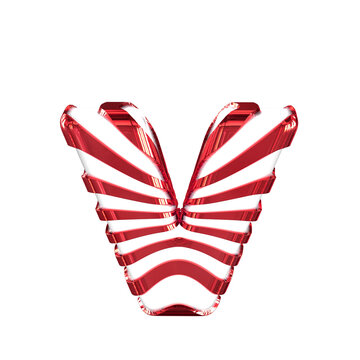 White symbol with red straps. letter v