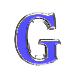 Blue symbol in a silver frame. letterg