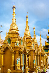Fototapeta premium Exterior of the Shwedagon Pagoda a Golden Pagoda in Yangon, Rangoon, Myanmar, Asia