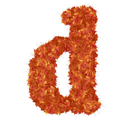 Symbol from autumn redheaded leaves. letter d