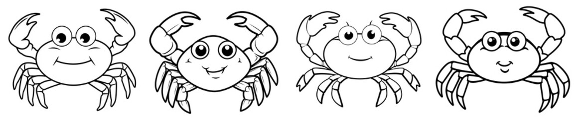 Cute crab, simple thick lines kids or preschool children cartoon coloring book pages illustration. Generative AI	
