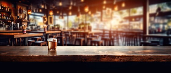 Fototapeta na wymiar an empty wooden table in an open top cafe Generative AI