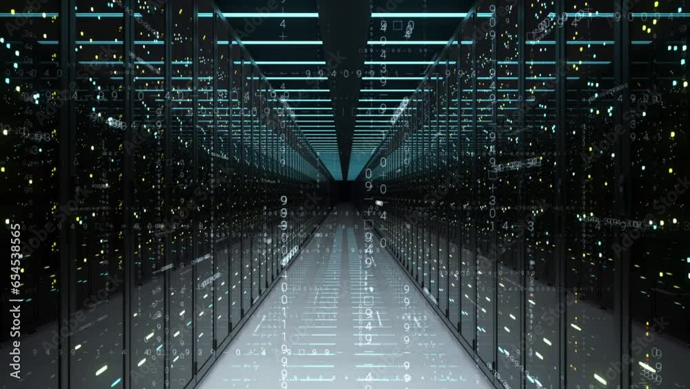 Wall mural looping server racks with flickering lights from indicators digital data 2d gfx.network and data ser