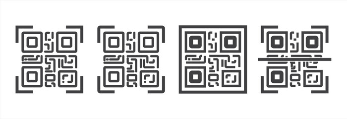 Simple set QR Code symbol. QR code label sign, Vector QR code sample for smartphone scanning isolated on white background. Simple icon line of QR code. ecommerce interface concept elements, 