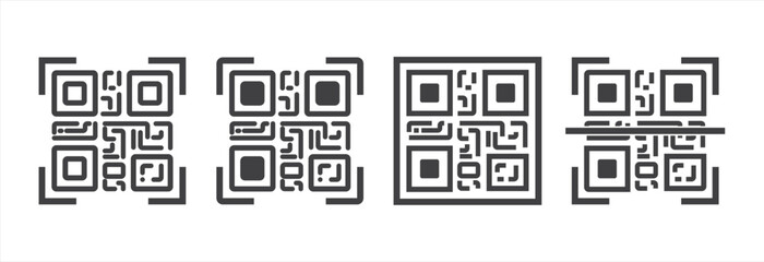 Digital QR code icons for smartphone scanning isolated on white background. Simple icon line of QR code. Ecommerce interface concept elements, Web app button logo ui ux, Modern graphic glyph flat.