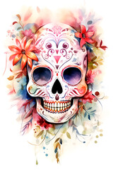 Fototapeta premium Dead day party, sugar skull or halloween holiday. Traditional mexican music festival. Halloween Dia De Los Muertos Celebration. Created with generative
