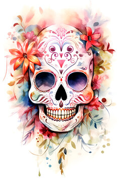 Dead day party, sugar skull or halloween holiday. Traditional mexican music festival. Halloween Dia De Los Muertos Celebration. Created with generative