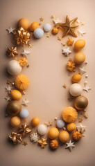 Christmas decorations on a beige background. top view. copy space
