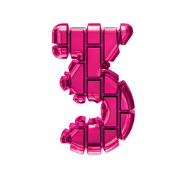 Symbol made of pink vertical bricks. number 3