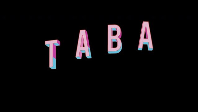 Bright letters jump merrily in the inscription TABA city. Retro. Alpha channel black. Looped from frame 120 to 240, Alpha BW at the end