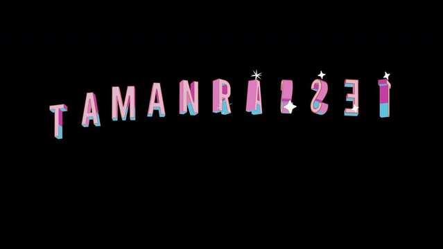 Bright letters jump merrily in the inscription TAMANRASSET city. Retro. Alpha channel black. Looped from frame 120 to 240, Alpha BW at the end