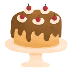 Cute cake with cherries illustration