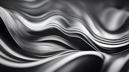Black and white abstract wavy liquid background. 3d render illustration