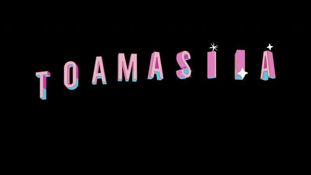 Bright letters jump merrily in the inscription TOAMASINA city. Retro. Alpha channel black. Looped from frame 120 to 240, Alpha BW at the end