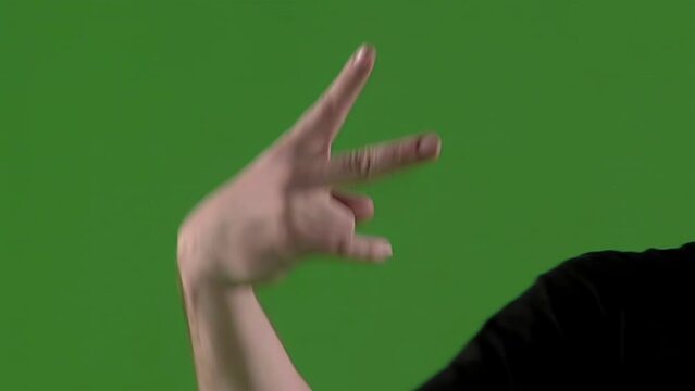 Hand Gestures on Green Screen Background. Close Up.