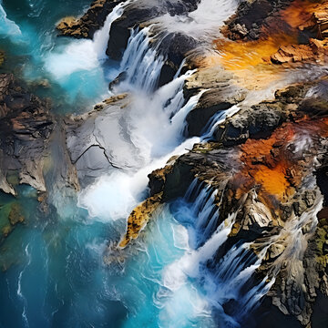 waterfalls in the iceland volcanic zone, otago|getty images, in the style of realistic color palette