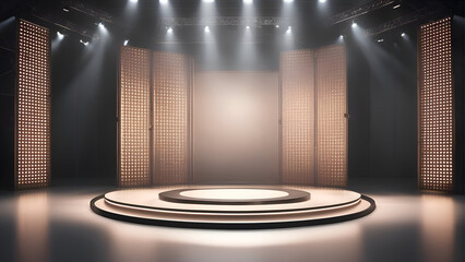 Stage podium with lighting. Stage Podium Scene with for Award Ceremony on stage background. - obrazy, fototapety, plakaty