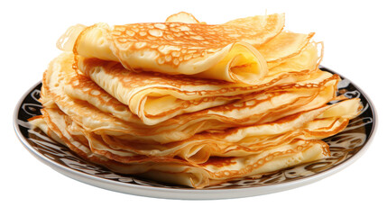 stack of pancakes on a plate isolated on transparent - obrazy, fototapety, plakaty