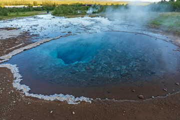 The Mighty Geyser, geothermal area in Haukadalur Valley, Golden Circle, Southern Region, Iceland
