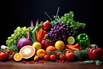 Colorful composition of fresh vegetables and fruits 