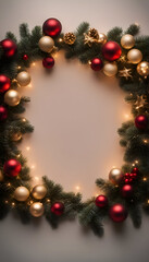 Fototapeta na wymiar Christmas wreath with red and gold baubles on white background