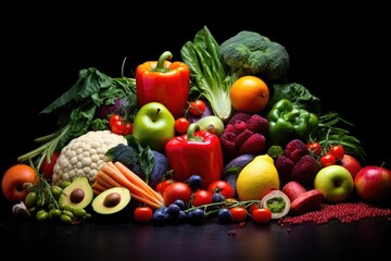 Colorful composition of fresh vegetables and fruits 