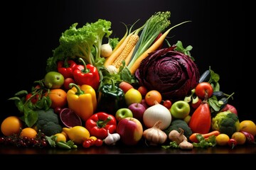 Colorful composition of fresh vegetables and fruits 