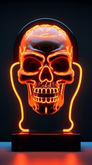 3D model of a futuristic neon sign that incorporates a Halloween skull pumpkin 