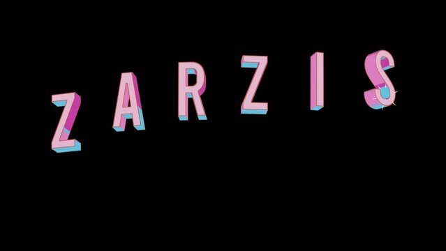 Bright letters jump merrily in the inscription ZARZIS city. Retro. Alpha channel black. Looped from frame 120 to 240, Alpha BW at the end