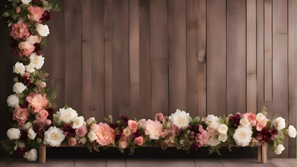 Fototapeta na wymiar Wedding Decoration Over Wooden Background. 3D Rendering