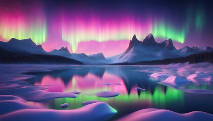 Fototapeta na wymiar Majestic Aurora Borealis: Northern Lights Landscape