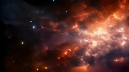 Through the lens of a powerful telescope, a distant galaxy appears as a mesmerizing spiral of ling stars and vibrant gas clouds, a testament to the ongoing celestial event of cosmic Abstract video