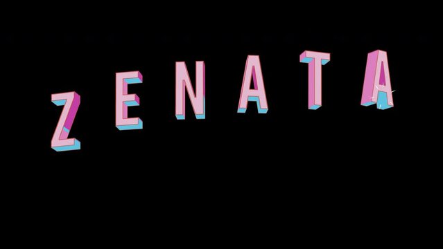 Bright letters jump merrily in the inscription ZENATA city. Retro. Alpha channel black. Looped from frame 120 to 240, Alpha BW at the end