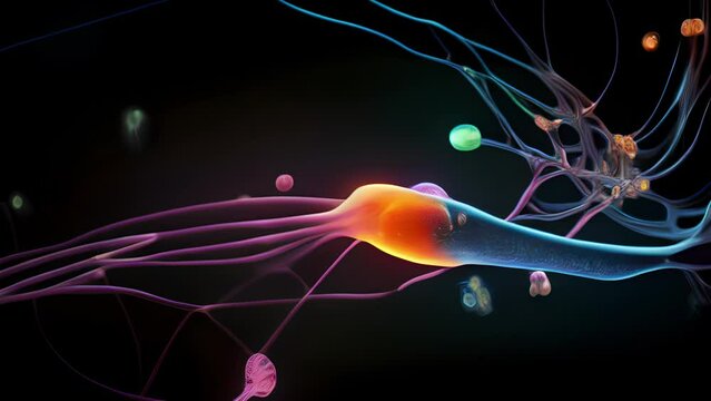 Visual representation of synaptic plasticity via a macro image displaying the dynamic process of longterm potentiation LTP. The picture exhibits enhanced connections between neurons, Abstract video